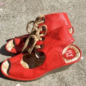 Fly London Awesome Red Leather Sandals Size 40